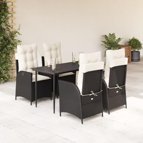 Woonisher 5-TLG. Garten-Essgruppe mit Kissen Schwarz Poly Rattan Rattan gartenmöbel Set von Woonisher