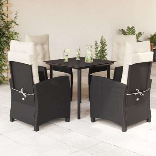 Woonisher 5-TLG. Garten-Essgruppe mit Kissen Schwarz Poly Rattan Rattan gartenmöbel Set von Woonisher