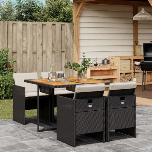 Woonisher 5-TLG. Garten-Essgruppe mit Kissen Schwarz Poly Rattan Rattan gartenmöbel Set von Woonisher