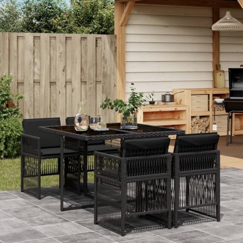 Woonisher 5-TLG. Garten-Essgruppe mit Kissen Schwarz Poly Rattan Rattan gartenmöbel Set von Woonisher