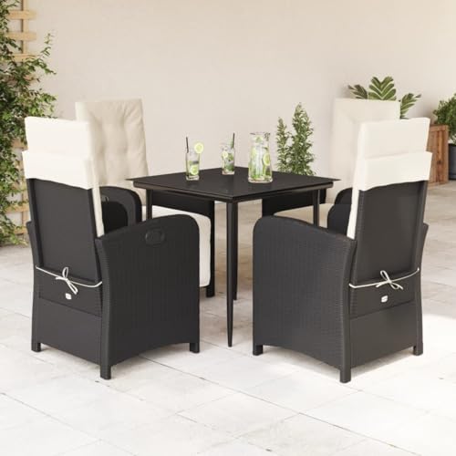 Woonisher 5-TLG. Garten-Essgruppe mit Kissen Schwarz Poly Rattan Rattan gartenmöbel Set von Woonisher