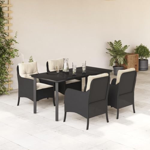 Woonisher 5-TLG. Garten-Essgruppe mit Kissen Schwarz Poly Rattan Rattan gartenmöbel Set Woonisher 5-TLG. Garten-Essgruppe mit Kissen Schwarz Poly Rattan Rattan gartenmöbel Set von Woonisher
