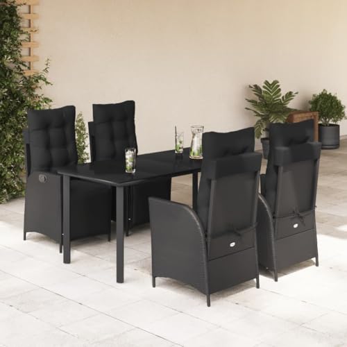 Woonisher 5-TLG. Garten-Essgruppe mit Kissen Schwarz Poly Rattan Rattan gartenmöbel Set von Woonisher