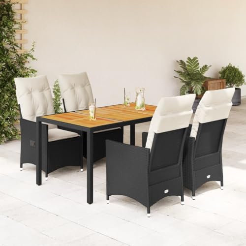 Woonisher 5-TLG. Garten-Essgruppe mit Kissen Schwarz Poly Rattan Rattan gartenmöbel Set von Woonisher