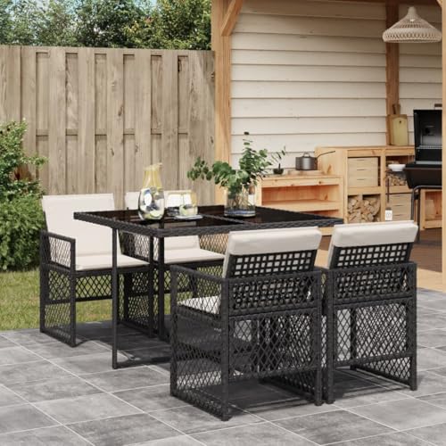 Woonisher 5-TLG. Garten-Essgruppe mit Kissen Schwarz Poly Rattan Rattan gartenmöbel Set von Woonisher
