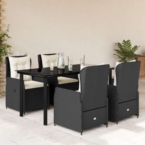 Woonisher 5-TLG. Garten-Essgruppe mit Kissen Schwarz Poly Rattan Rattan gartenmöbel Set von Woonisher