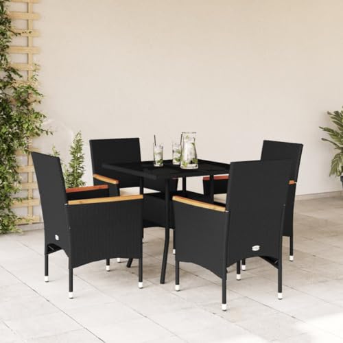 Woonisher 5-TLG. Garten-Essgruppe mit Kissen Schwarz Poly Rattan und Glas Rattan gartenmöbel Set von Woonisher
