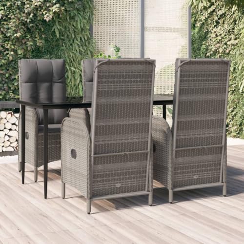 Woonisher 5-TLG. Garten-Essgruppe mit Kissen Schwarz und Grau Poly Rattan Rattan gartenmöbel Set von Woonisher