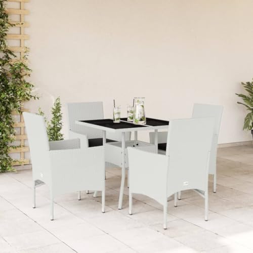 Woonisher 5-TLG. Garten-Essgruppe mit Kissen Weiß Poly Rattan und Glas Rattan gartenmöbel Set Woonisher 5-TLG. Garten-Essgruppe mit Kissen Weiß Poly Rattan und Glas Rattan gartenmöbel Set von Woonisher