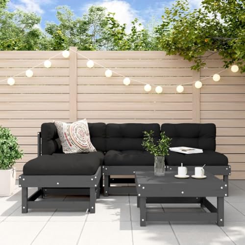 Woonisher 5-TLG. Garten-Lounge-Set Grau Massivholz Kiefer Rattan gartenmöbel Set Woonisher 5-TLG. Garten-Lounge-Set Grau Massivholz Kiefer Rattan gartenmöbel Set von Woonisher