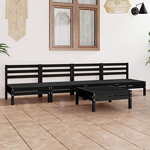 Woonisher 5-TLG. Garten-Lounge-Set Schwarz Massivholz Kiefer Rattan gartenmöbel Set von Woonisher
