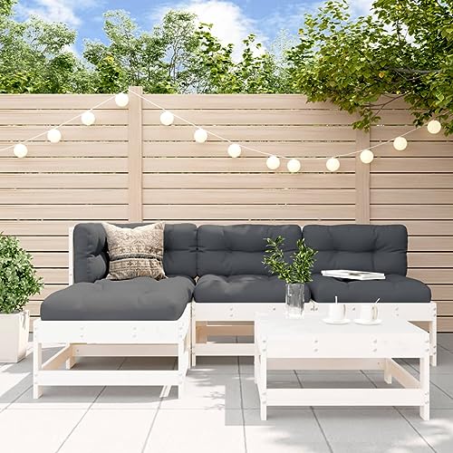 Woonisher 5-TLG. Garten-Lounge-Set Weiß Massivholz Kiefer Rattan gartenmöbel Set Woonisher 5-TLG. Garten-Lounge-Set Weiß Massivholz Kiefer Rattan gartenmöbel Set von Woonisher