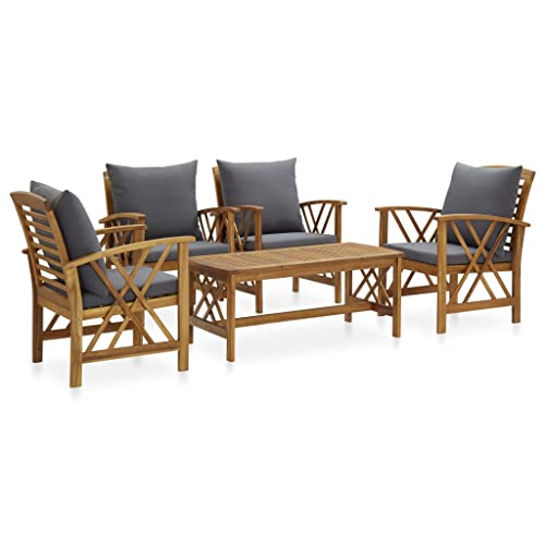 Woonisher 5-TLG. Garten-Lounge-Set mit Auflagen Massivholz Akazie Rattan gartenmöbel Set von Woonisher