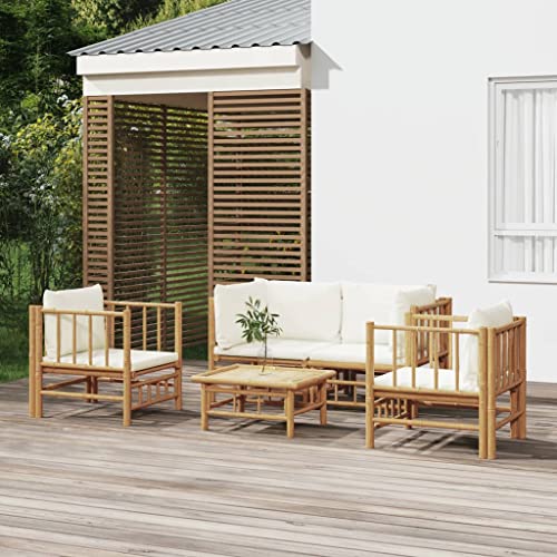 Woonisher 5-TLG. Garten-Lounge-Set mit Cremeweißen Kissen Bambus Rattan gartenmöbel Set Woonisher 5-TLG. Garten-Lounge-Set mit Cremeweißen Kissen Bambus Rattan gartenmöbel Set von Woonisher