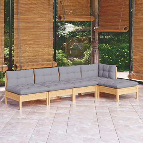 Woonisher 5-TLG. Garten-Lounge-Set mit Grauen Kissen Kiefernholz Rattan gartenmöbel Set Woonisher 5-TLG. Garten-Lounge-Set mit Grauen Kissen Kiefernholz Rattan gartenmöbel Set von Woonisher