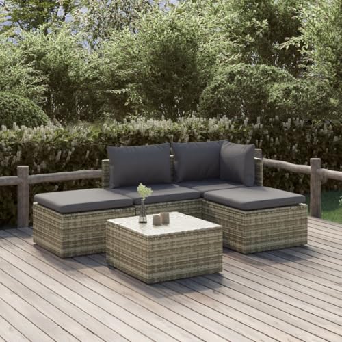 Woonisher 5-TLG. Garten-Lounge-Set mit Kissen Grau Poly Rattan Rattan gartenmöbel Set von Woonisher