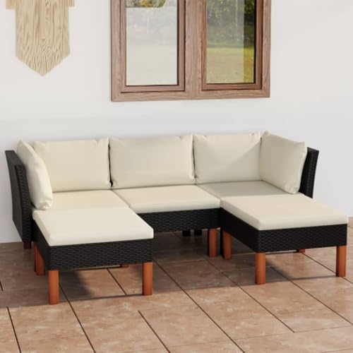 Woonisher 5-TLG. Garten-Lounge-Set mit Kissen Poly Rattan Schwarz Rattan gartenmöbel Set von Woonisher
