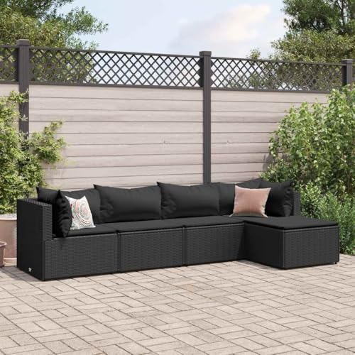 Woonisher 5-TLG. Garten-Lounge-Set mit Kissen Schwarz Poly Rattan Rattan gartenmöbel Set von Woonisher