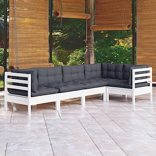 Woonisher 5-TLG. Garten-Lounge-Set mit Kissen Weiß Kiefernholz Rattan gartenmöbel Set Woonisher 5-TLG. Garten-Lounge-Set mit Kissen Weiß Kiefernholz Rattan gartenmöbel Set von Woonisher