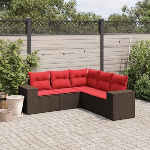 Woonisher 5-TLG. Garten-Sofagarnitur mit Kissen Braun Poly Rattan Rattan gartenmöbel Set von Woonisher