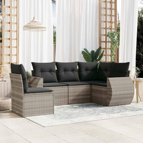 Woonisher 5-TLG. Garten-Sofagarnitur mit Kissen Hellgrau Poly Rattan Rattan gartenmöbel Set von Woonisher