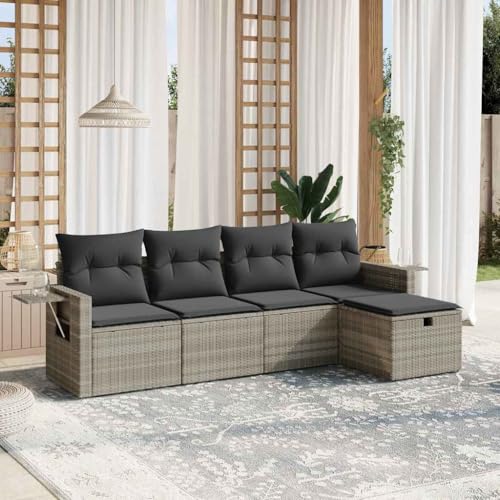 Woonisher 5-TLG. Garten-Sofagarnitur mit Kissen Hellgrau Poly Rattan Rattan gartenmöbel Set von Woonisher