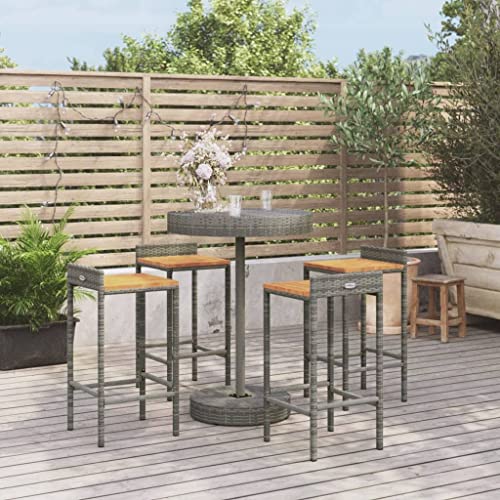 Woonisher 5-TLG. Gartenbar-Set Grau Poly Rattan & Massivholz Akazie Rattan gartenmöbel Set Woonisher 5-TLG. Gartenbar-Set Grau Poly Rattan & Massivholz Akazie Rattan gartenmöbel Set von Woonisher