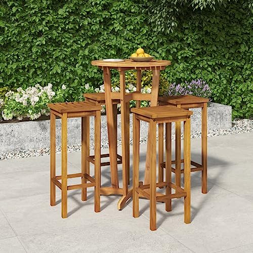 Woonisher 5-TLG. Gartenbar-Set Massivholz Akazie Rattan gartenmöbel Set von Woonisher