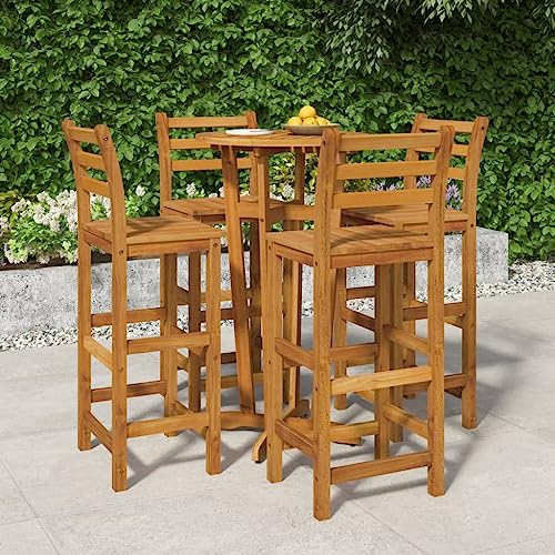 Woonisher 5-TLG. Gartenbar-Set Massivholz Akazie Rattan gartenmöbel Set von Woonisher