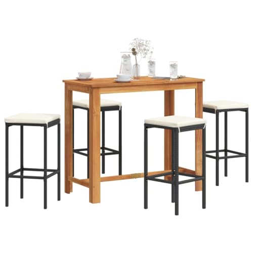 Woonisher 5-TLG. Gartenbar-Set Schwarz Massivholz Akazie und Poly Rattan Rattan gartenmöbel Set Woonisher 5-TLG. Gartenbar-Set Schwarz Massivholz Akazie und Poly Rattan Rattan gartenmöbel Set von Woonisher