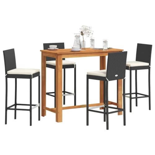Woonisher 5-TLG. Gartenbar-Set Schwarz Massivholz Akazie und Poly Rattan Rattan gartenmöbel Set Woonisher 5-TLG. Gartenbar-Set Schwarz Massivholz Akazie und Poly Rattan Rattan gartenmöbel Set von Woonisher