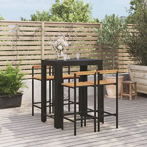 Woonisher 5-TLG. Gartenbar-Set Schwarz Poly Rattan & Massivholz Akazie Rattan gartenmöbel Set Woonisher 5-TLG. Gartenbar-Set Schwarz Poly Rattan & Massivholz Akazie Rattan gartenmöbel Set von Woonisher