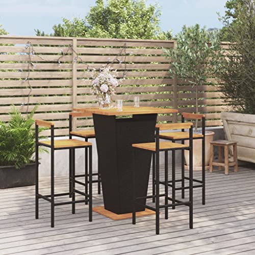 Woonisher 5-TLG. Gartenbar-Set Schwarz Poly Rattan & Massivholz Akazie Rattan gartenmöbel Set von Woonisher