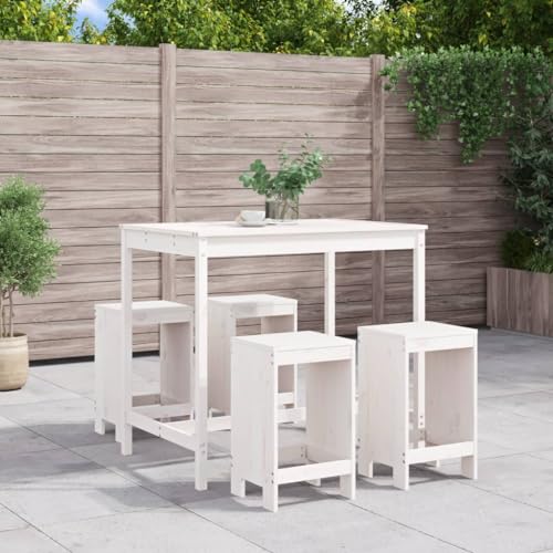 Woonisher 5-TLG. Gartenbar-Set Weiß Massivholz Kiefer Rattan gartenmöbel Set von Woonisher