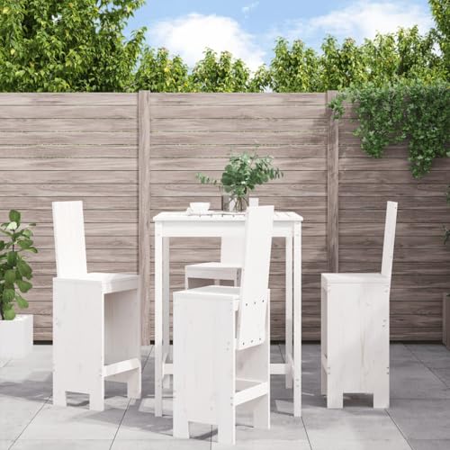 Woonisher 5-TLG. Gartenbar-Set Weiß Massivholz Kiefer Rattan gartenmöbel Set von Woonisher