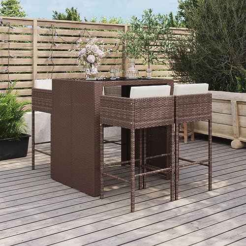 Woonisher 5-TLG. Gartenbar-Set mit Kissen Braun Poly Rattan Rattan gartenmöbel Set Woonisher 5-TLG. Gartenbar-Set mit Kissen Braun Poly Rattan Rattan gartenmöbel Set von Woonisher