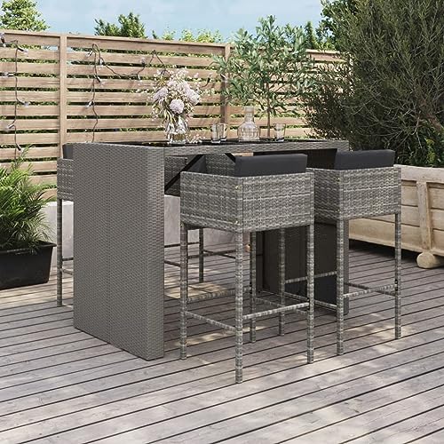 Woonisher 5-TLG. Gartenbar-Set mit Kissen Grau Poly Rattan Rattan gartenmöbel Set von Woonisher