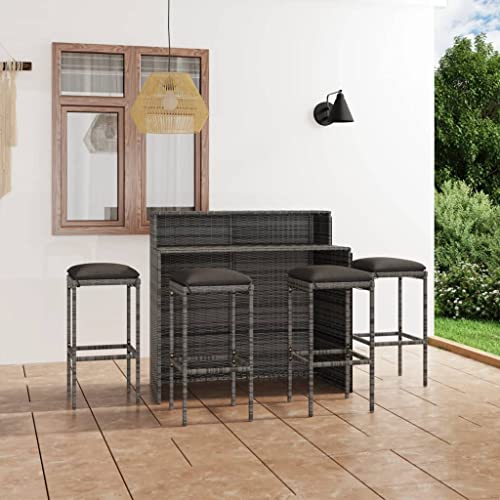 Woonisher 5-TLG. Gartenbar-Set mit Kissen Grau Rattan gartenmöbel Set von Woonisher