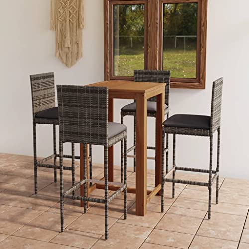 Woonisher 5-TLG. Gartenbar-Set mit Kissen Grau Rattan gartenmöbel Set von Woonisher