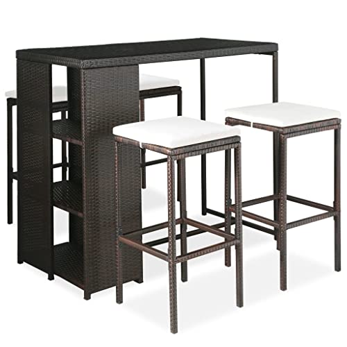 Woonisher 5-TLG. Gartenbar-Set mit Kissen Poly Rattan Braun Rattan gartenmöbel Set von Woonisher