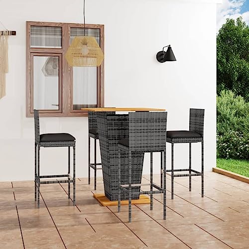 Woonisher 5-TLG. Gartenbar-Set mit Kissen Poly Rattan Grau Rattan gartenmöbel Set von Woonisher