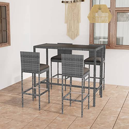 Woonisher 5-TLG. Gartenbar-Set mit Kissen Poly Rattan Grau Rattan gartenmöbel Set von Woonisher