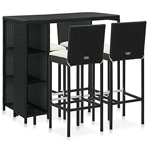 Woonisher 5-TLG. Gartenbar-Set mit Kissen Poly Rattan Schwarz Rattan gartenmöbel Set von Woonisher