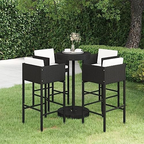 Woonisher 5-TLG. Gartenbar-Set mit Kissen Poly Rattan Schwarz Rattan gartenmöbel Set von Woonisher