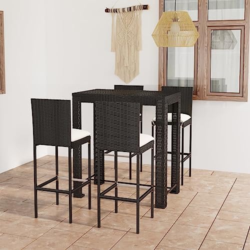 Woonisher 5-TLG. Gartenbar-Set mit Kissen Poly Rattan Schwarz Rattan gartenmöbel Set Woonisher 5-TLG. Gartenbar-Set mit Kissen Poly Rattan Schwarz Rattan gartenmöbel Set von Woonisher