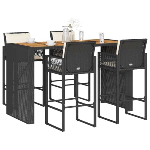 Woonisher 5-TLG. Gartenbar-Set mit Kissen Schwarz Poly Rattan Akazie Rattan gartenmöbel Set von Woonisher