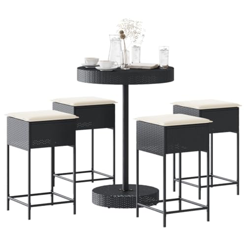 Woonisher 5-TLG. Gartenbar-Set mit Kissen Schwarz Poly Rattan Rattan gartenmöbel Set von Woonisher