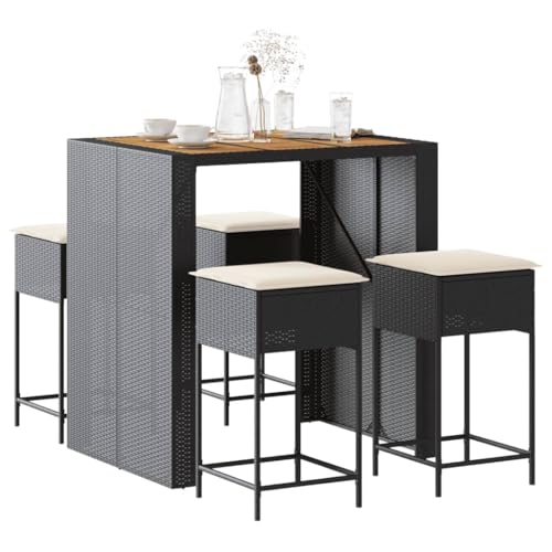 Woonisher 5-TLG. Gartenbar-Set mit Kissen Schwarz Poly Rattan Rattan gartenmöbel Set Woonisher 5-TLG. Gartenbar-Set mit Kissen Schwarz Poly Rattan Rattan gartenmöbel Set von Woonisher