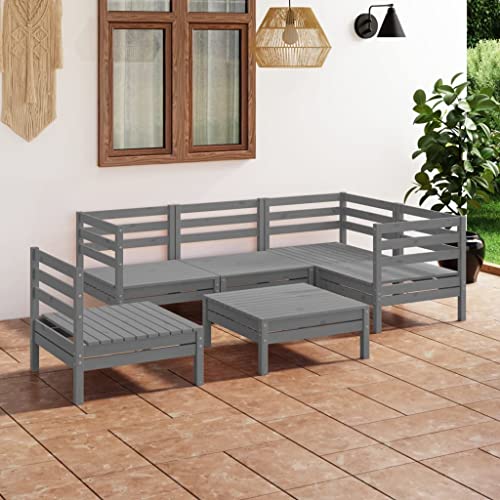 Woonisher 6-TLG. Garten-Lounge-Set Massivholz Kiefer Grau Rattan gartenmöbel Set von Woonisher