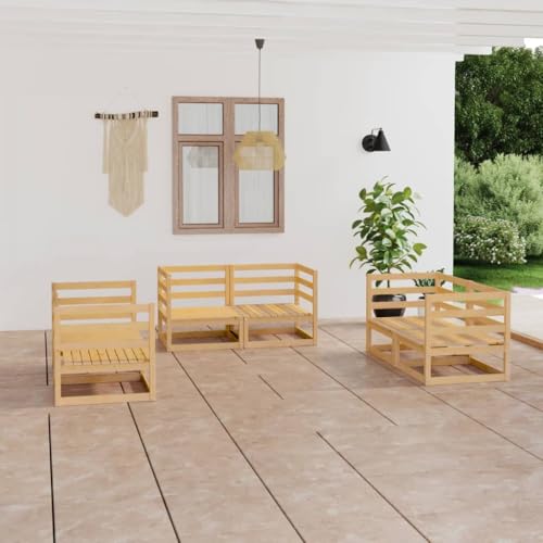 Woonisher 6-TLG. Garten-Lounge-Set Massivholz Kiefer Rattan gartenmöbel Set von Woonisher